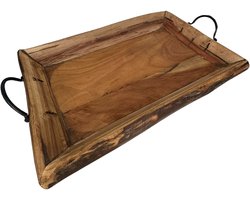 Koipa Dienblad - Rechthoek - Hout - Ijzeren Handvaten - Uniek design - Mango Hout - Decoratie - 55 x 32 x 8 cm