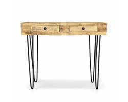 Koipa Wandtafel Hout - Sidetable met 2 Lades - Massief Tropisch Hardhout - Haltafel voor Hal en Woonkamer - 90x30x75 cm