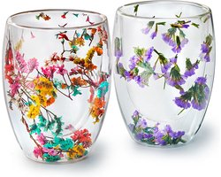 koken & tafelen - glazen - theeglazen - set van 6 dubbelwandige glazen met gedroogde bloemen
