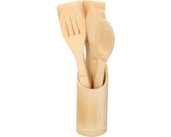Koken/Keuken houten spatels 5-delig bamboe met houder - Kookgerei