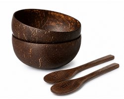 Kokosnoot Kommen Set met Houten Lepels – 2 Coconut Bowls voor Smoothie Bowls, Yoghurt & Ontbijt