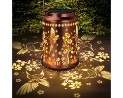Kolibrie-lantaarn - Tuinverlichting - Landschapsverlichting - Waterdichte lamp in smeedijzeren stijl - Solar-lantaarns Hummingbird Outdoor voor dames – Elegante hanglampen voor tuin, terras, binnenplaats en achtertuin - Rond