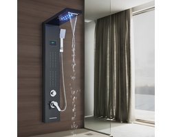Kolom douche hydromassage LED modus water regendouche cascade spuitdouche achterkant bad water met temperatuurscherm Zwart douchesysteem