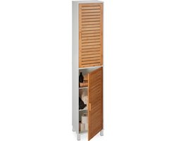 kolomkast badkamer - 190 x 40 x 30 cm - hoog - smal - 6 vakken - bamboe deuren