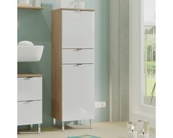 Kolomkast Mauro met 2 deuren & lade - eik/wit - Germania - Badkamer kolomkast - Wit; Bruin - MDF