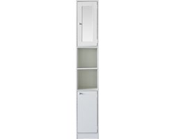 Kolomkast - opbergkast badkamer of hal - met spiegel - 180 cm hoog - wit