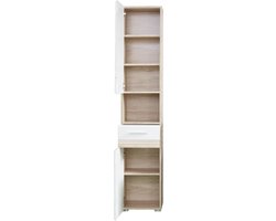 Kolomkast Set-One | 37 x 31 x 182 cm | Licht-eiken kleur - Trendteam - Badkamer kolomkast - Wit; Hoogglans wit - MDF