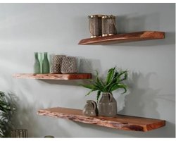 Koloniaal Teakhuis-wandplank-boekenplank-natuurlijke vorm-Acaciahout-115cm breed-onzichtbare ophanging-Goedkoop