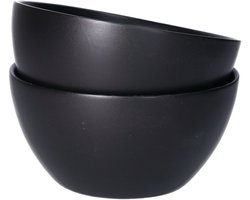 Kom - 2x - aardewerk - zwart - stapelbaar - D14 x 7.5 cm - serveer schaaltje
