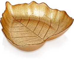 Kom Glas Gouden Blad 16x14 cm, 180 ml - Kommen - Schaaltje - Kommetje - Schaal