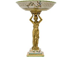 Kom weelderige kom vrouw bloem sculptuur porselein messing antiek stijl 33cm
