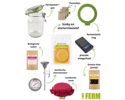 Kombucha premium fermentatie kit met fuchsia cover- compleet fermentatiepakket - zelf kombucha maken - kombucha starterspakket - kombucha scoby - fermentatie set - kombucha start pakket