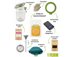Kombucha premium fermentatie kit met petrol cover- compleet fermentatiepakket - zelf kombucha maken - kombucha starterspakket - kombucha scoby - fermentatie set - kombucha start pakket