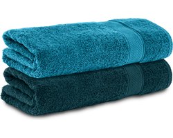 Komfortec 2x Handdoek 50x100 - 100% Katoen – Handdoekenset - Zacht - Turquoise&Petroleumblauw