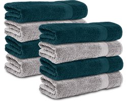 Komfortec 8x Handdoek 70x140 - 100% Katoen – Handdoekenset - Zacht - Petroleum-Zilver