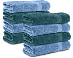 Komfortec 8x Handdoek 70x140 - 100% Katoen – Handdoekenset - Zacht - Petroleumblauw/Lichtblauw