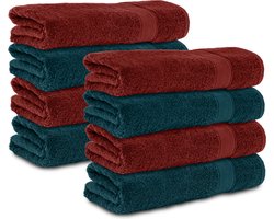 Komfortec 8x Handdoek 70x140 - 100% Katoen – Handdoekenset - Zacht - Petroleumblauw&Rood