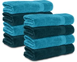 Komfortec 8x Handdoek 70x140 - 100% Katoen – Handdoekenset - Zacht - Petroleumblauw/Turquoise