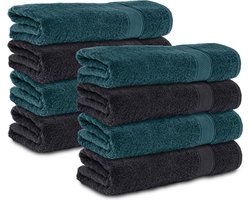 Komfortec 8x Handdoek 70x140 - 100% Katoen – Handdoekenset - Zacht - Zwart-Petroleumblauw