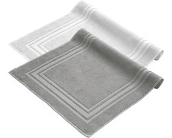 Komfortec Badmat - 2 stuks - Handdoek Dikte - Hotelkwaliteit - Zachte en Absorberende Douchemat - 50x70 cm - 100% Katoen – Grijs&Wit
