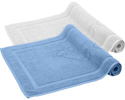Komfortec Badmat - 2 stuks - Handdoek Dikte - Hotelkwaliteit - Zachte en Absorberende Douchemat - 50x70 cm - 100% Katoen – Lichtblauw&Wit