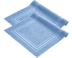 Komfortec Badmat Set - 2 stuks - 50x70 cm - 100% Katoen - Handdoek Dikte - Hotelkwaliteit - Zachte en Absorberende Douchemat/Handdoek - Lichtblauw