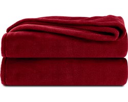 Komfortec Fleece Deken - Met kasjmier gevoel - Plaid - 240x220 cm – Super Zacht – Bordeaux Rood