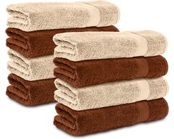 Komfortec handdoeken – Set van 8 - Badhanddoek 50x100 cm - 100% Katoen - Bruin&Beige