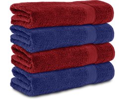 Komfortec Handdoekenset 4x Handdoek 50x100 cm - 100% Katoen - -Navyblau&Arot