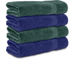 Komfortec Handdoekenset 4x Handdoek 50x100 cm - 100% Katoen - Navyblau&Dunkelgrun