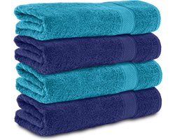 Komfortec Handdoekenset 4x Handdoek 50x100 cm - 100% Katoen -Navyblau&Turkis