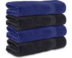 Komfortec Handdoekenset 4x Handdoek 50x100 cm - 100% Katoen - Schwarz-Navyblau