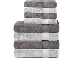 Komfortec Handdoekenset – Set van 8 - 4x Handdoek 50x100 cm en 4x Badhanddoek 70x140 cm - 100% Katoen - Antraciet&Wit