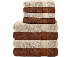 Komfortec Handdoekenset – Set van 8 - 4x Handdoek 50x100 cm en 4x Badhanddoek 70x140 cm - 100% Katoen - Bruin&Beige