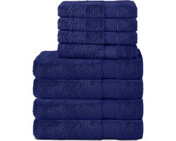 Komfortec Handdoekenset – Set van 8 - 4x Handdoek 50x100 cm en 4x Badhanddoek 70x140 cm - 100% Katoen - Marineblauw