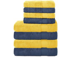 Komfortec Handdoekenset – Set van 8 - 4x Handdoek 50x100 cm en 4x Badhanddoek 70x140 cm - 100% Katoen - Marineblauw&Geel