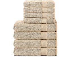 Komfortec Handdoekenset – Set van 8 - 4x Handdoek 50x100 cm en 4x Badhanddoek 70x140 cm - 100% Katoen - Zandkleur