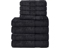 Komfortec Handdoekenset – Set van 8 - 4x Handdoek 50x100 cm en 4x Badhanddoek 70x140 cm - 100% Katoen - Zwart