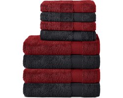 Komfortec Handdoekenset – Set van 8 - 4x Handdoek 50x100 cm en 4x Badhanddoek 70x140 cm - 100% Katoen - Zwart&Rood