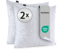 Komfortec Hoofdkussen 80x80 cm (2 stuks set), Hotelkwaliteit Slaapkussen, Hoofdkussen Slaapkamer, Wasbaar, Ergonomisch, Gewatteerd, met ritssluiting (Wit)