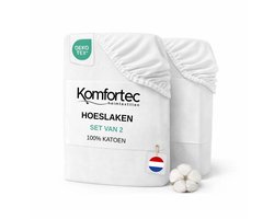 Komfortec Jersey Stretch 2-delige Hoeslaken Set 90x200 cm, Dubbelpak, 23 cm Matrasdikte, Rondom Elastiek, 100% Katoen, Wit