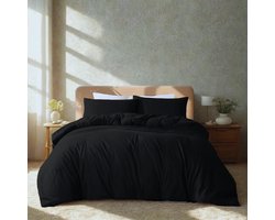Komfortec Premium Dekbedovertrek 135x200 cm + 2x Kussensloop 60x70 cm - 100% Microvezel - 90 g/m² - 2-Delige Superzachte Beddengoedset - met Rits - Zwart