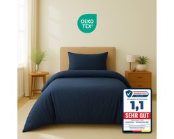 Komfortec Premium Dekbedovertrek 155x220 cm + 1x Kussensloop 40x80 cm - Geborsteld 100% Polyester Microvezel 90 g/m² - 3-Delige Superzachte Beddengoedset - Blauw