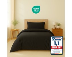 Komfortec Premium Dekbedovertrek 155x220 cm + 2x Kussensloop 40x80 cm - Geborsteld 100% Polyester Microvezel 90 g/m² - 3-Delige Superzachte Beddengoedset - Zwart