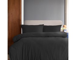 Komfortec Premium Dekbedovertrek 240x220 cm + 2x Kussensloop 40x80 cm - Geborsteld 100% Polyester Microvezel 90 g/m² - 3-Delige Superzachte Beddengoedset - Zwart