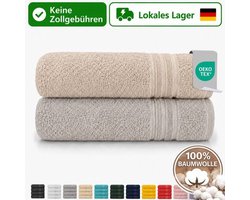 Komfortec Set van 2 Badhanddoek 100x200 cm van 100% Katoen, XXL Saunahanddoek, Grote Douchehanddoek, Zacht & Absorberend, Beige&Steen