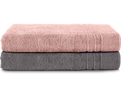 Komfortec Set van 2 Handdoeken 80x200 cm - 100% Katoen - XXL Saunahanddoeken - Badlaken - Strandlaken - Badhanddoek- Douchelaken - Zacht - Hoge Absorptie - Sneldrogend - Antracietgrijs&Roze.