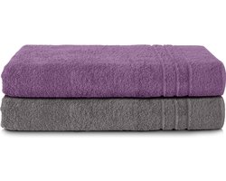 Komfortec Set van 2 Handdoeken 80x200 cm - 100% Katoen - XXL Saunahanddoeken - Badlaken - Strandlaken - Badhanddoek- Douchelaken - Zacht - Hoge Absorptie - Sneldrogend - Antracietgrijs&Violet