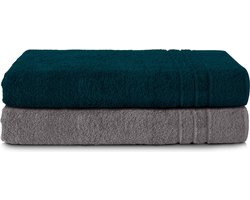Komfortec Set van 2 Handdoeken 80x200 cm - 100% Katoen - XXL Saunahanddoeken - Badlaken - Strandlaken - Badhanddoek- Douchelaken - Zacht - Hoge Absorptie - Sneldrogend - Antracietgrijs&Petroleumblauw