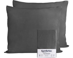 Komfortec Set van 2 Premium Jersey Kussenslopen 60x70 cm - Superzachte Kussenhoes – 100% Katoen – 150 g/m² - Antraciet